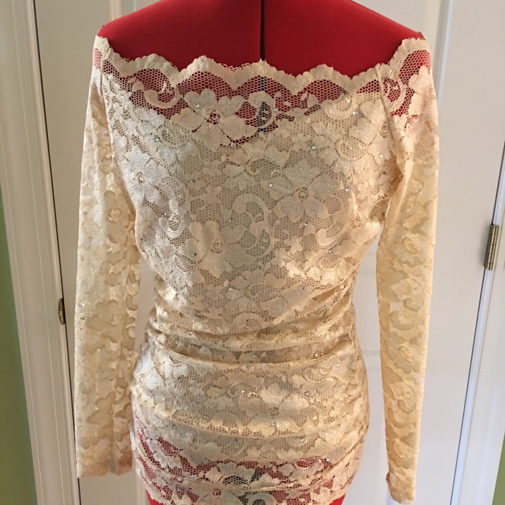 Boston proper off the shoulder ruched lace top